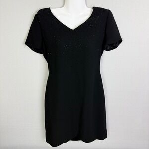 Jones New York Petite Black Dress‎ Short Sleeve Embellished Career Cocktail